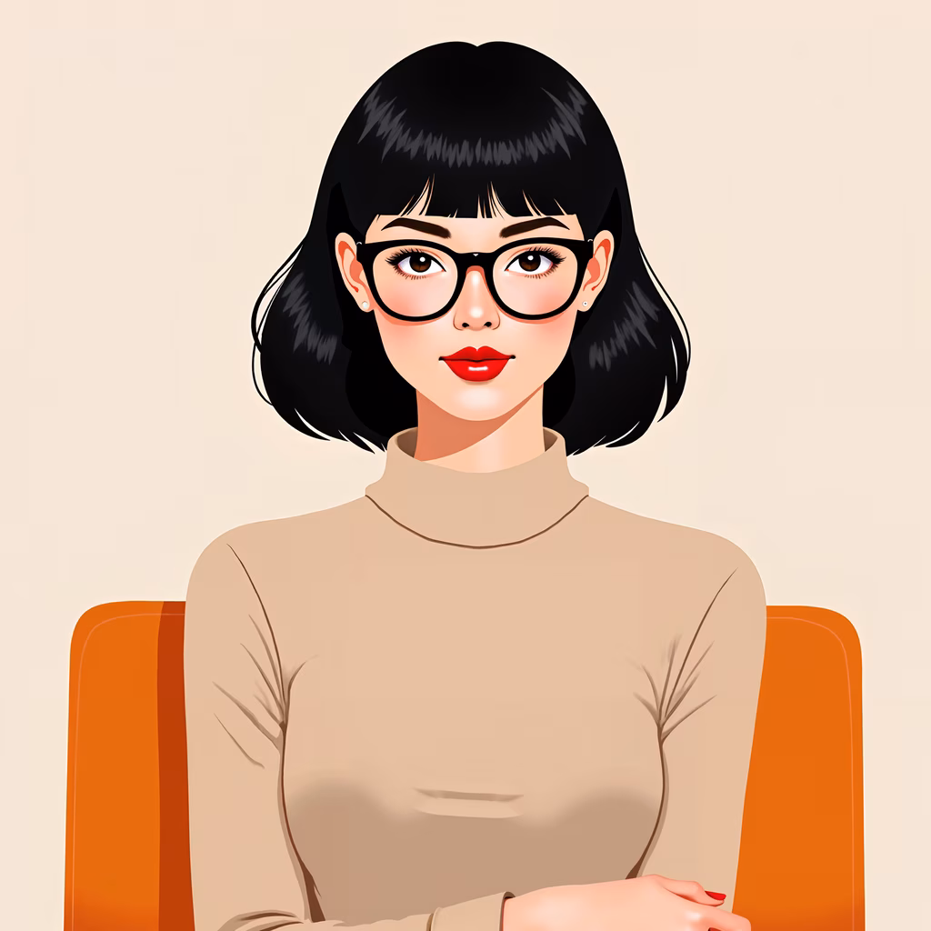 Vintage glasses illustration featuring a stylish woman with bold makeup and a minimalist outfit.