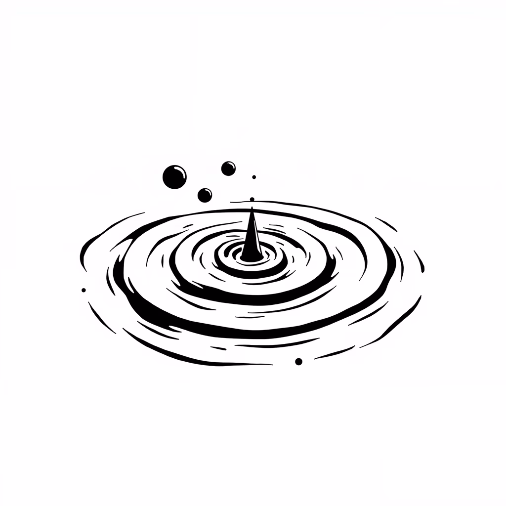 Dynamic water droplet impact in black and white illustration.