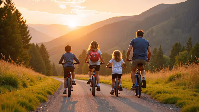 Family Cycling at Sunset