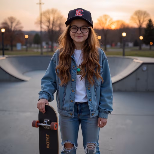 Skateboarding Girl at Sunset
