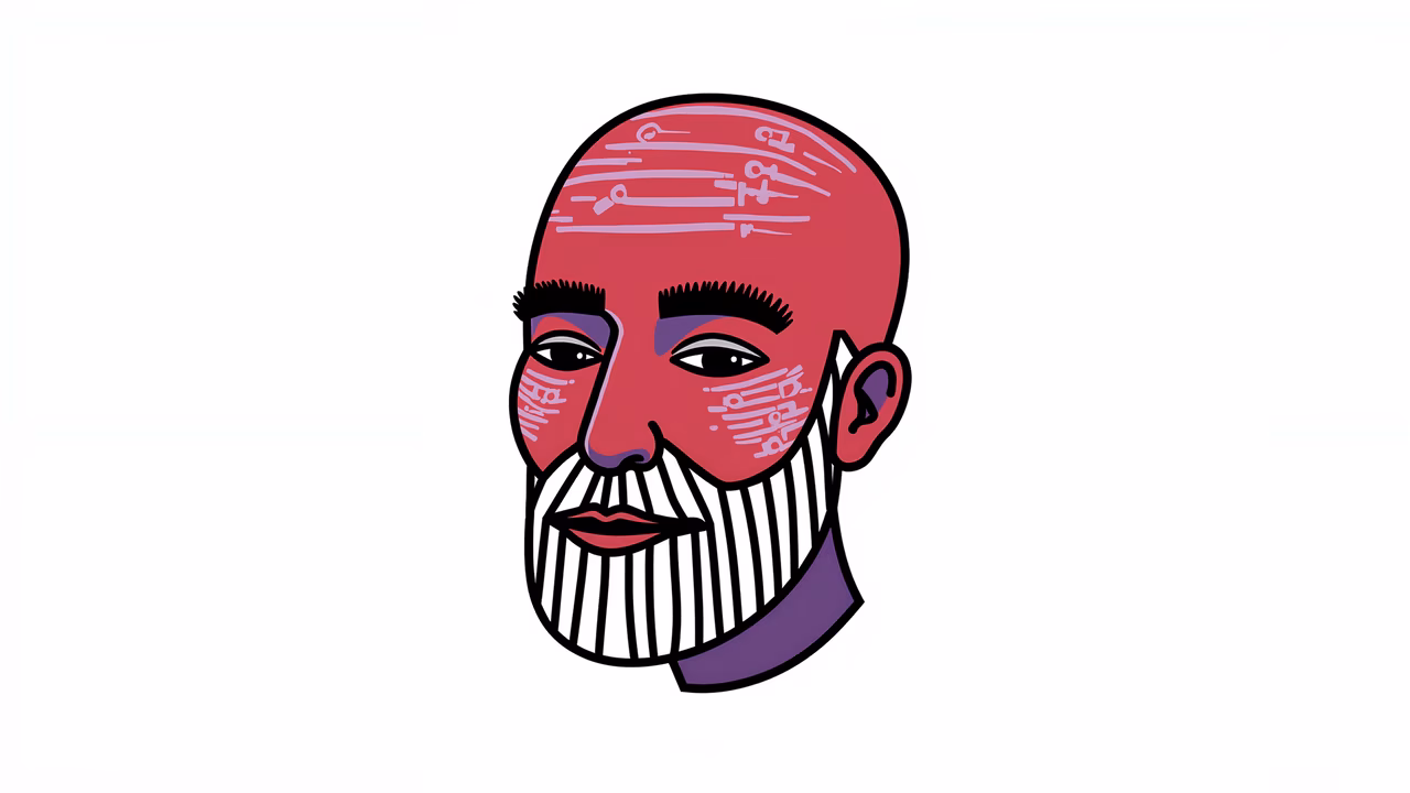 Abstract portrait with bold colors and geometric patterns.