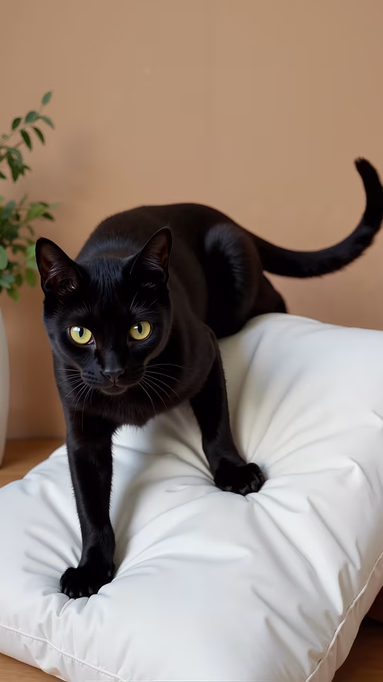 Black Cat on White Pillow