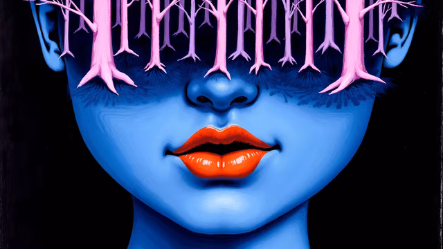 Blue Face with Pink Trees