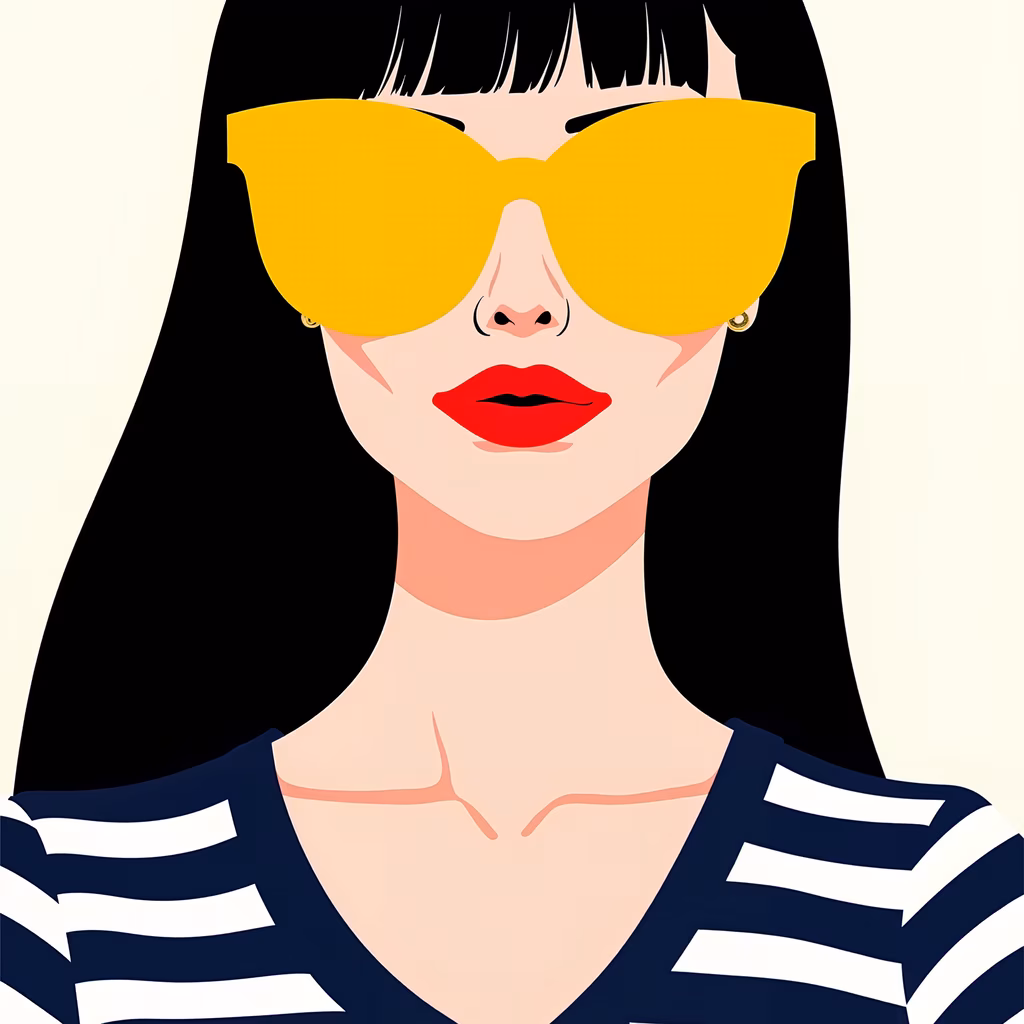 Bold yellow sunglasses and vibrant red lips in a minimalist fashion illustration.