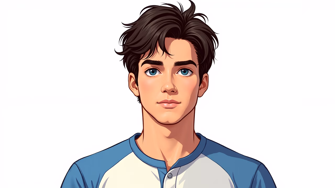 A detailed illustration of a boy in a baseball jersey, exuding youth and energy.