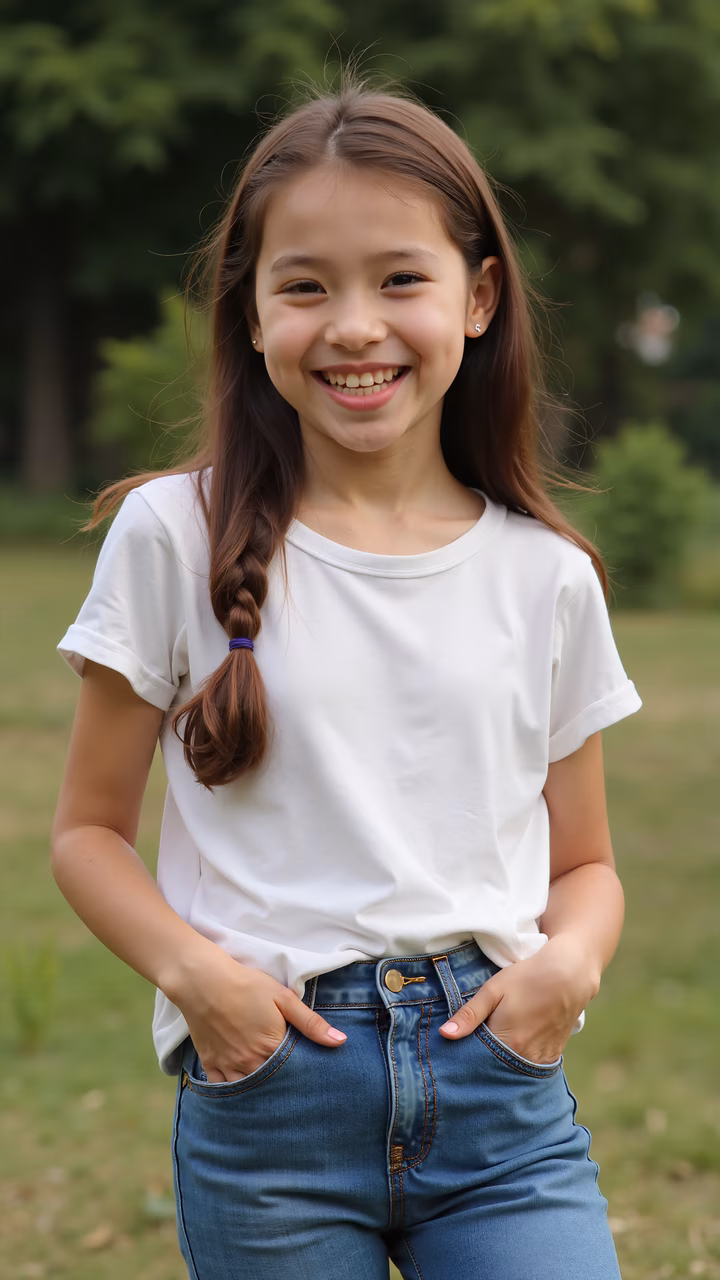Bright smile of a joyful young girl in a natural setting.
