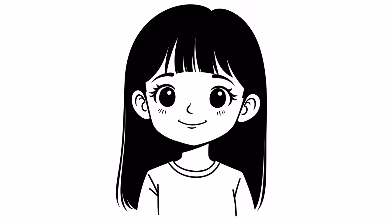 Simple cartoon-style illustration of a smiling girl.