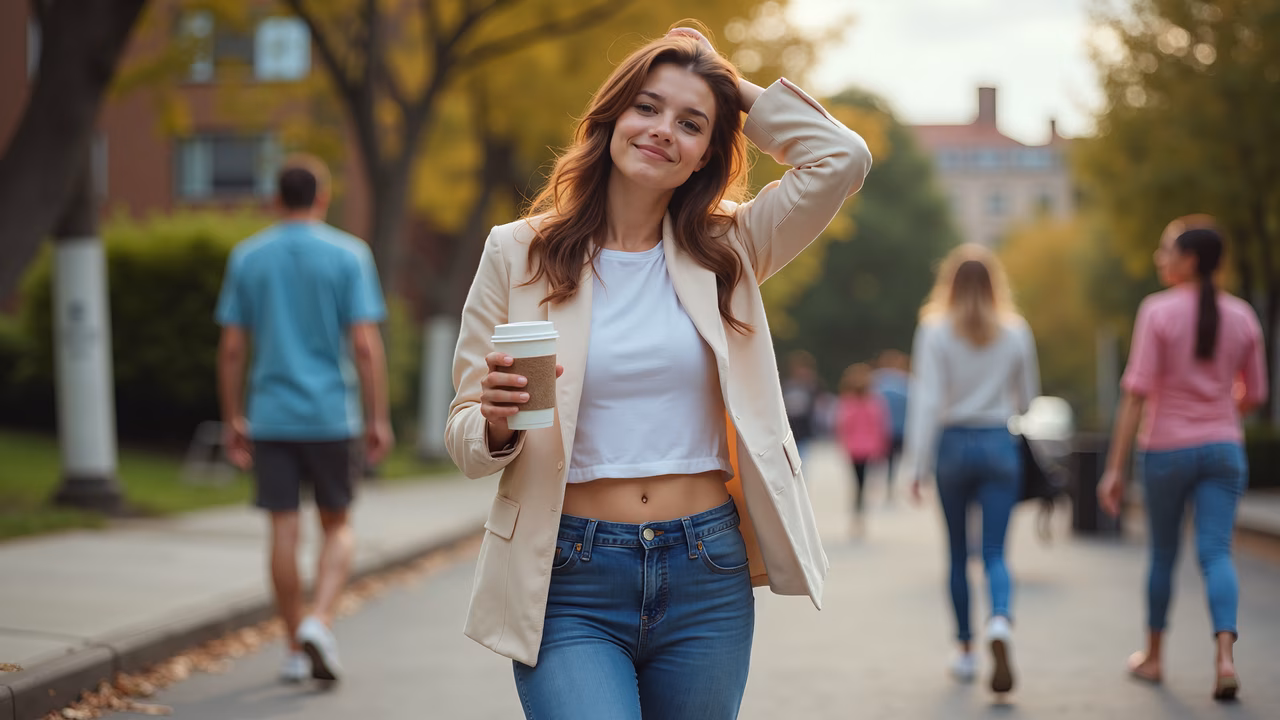 Casual stroll on a sunny day, street photography, autumn vibes.