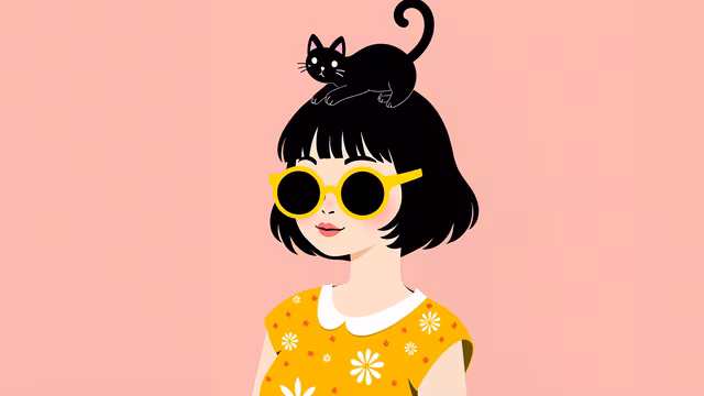Cat on Head Illustration