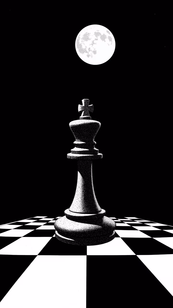 Mysterious chess king under the moonlight, abstract art.