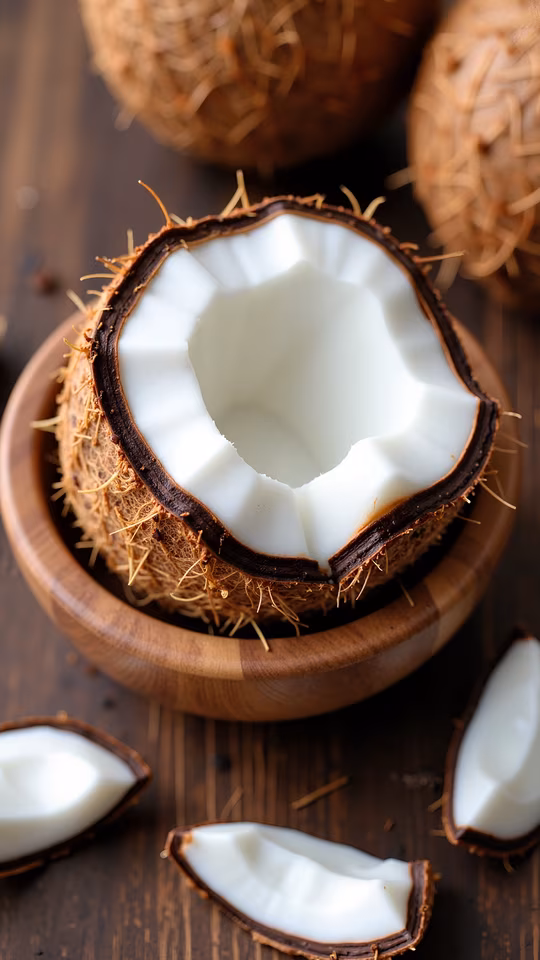 Coconut in Wooden Bowl