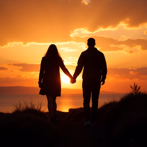 Couple Holding Hands at Sunset