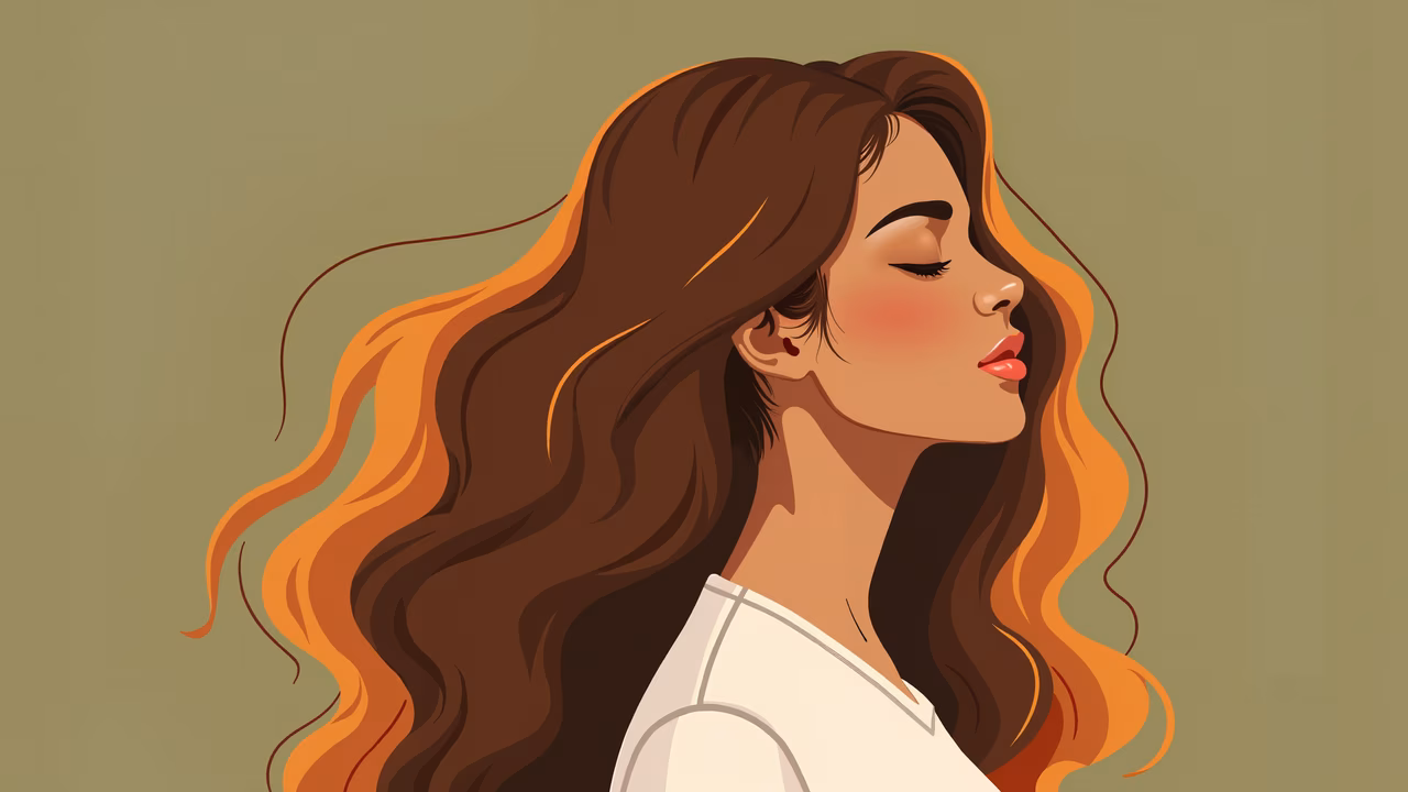 A peaceful illustration of a woman with long, flowing hair, evoking tranquility and introspection.