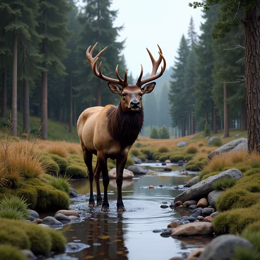 Elk Crossing the Stream