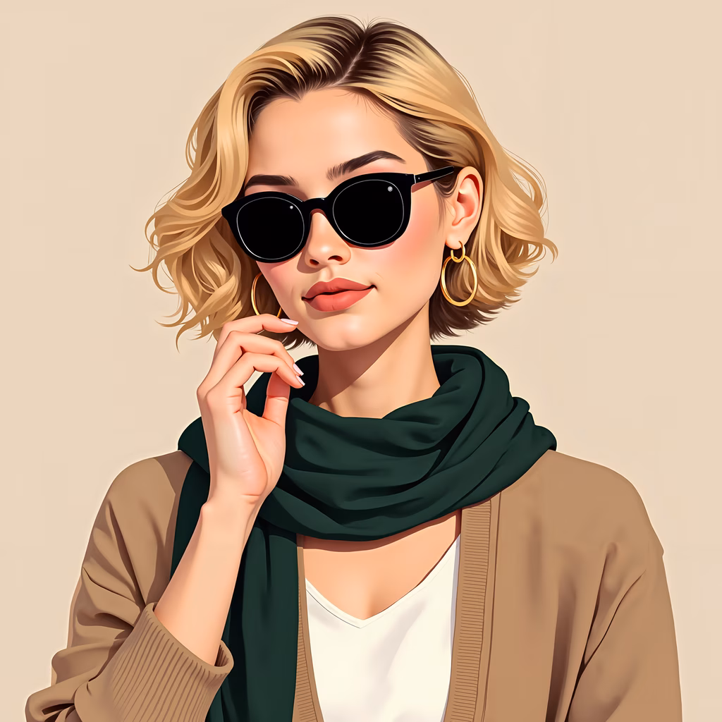 Confident fashion illustration featuring a stylish woman in chic attire.