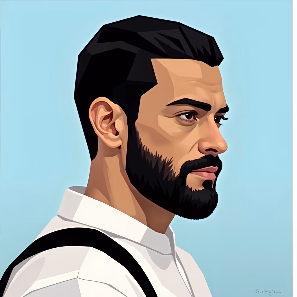 Geometric portrait of a man with a beard, minimalist design, modern style.