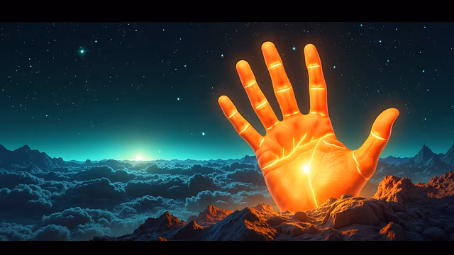 Glowing Hand Over Mountains