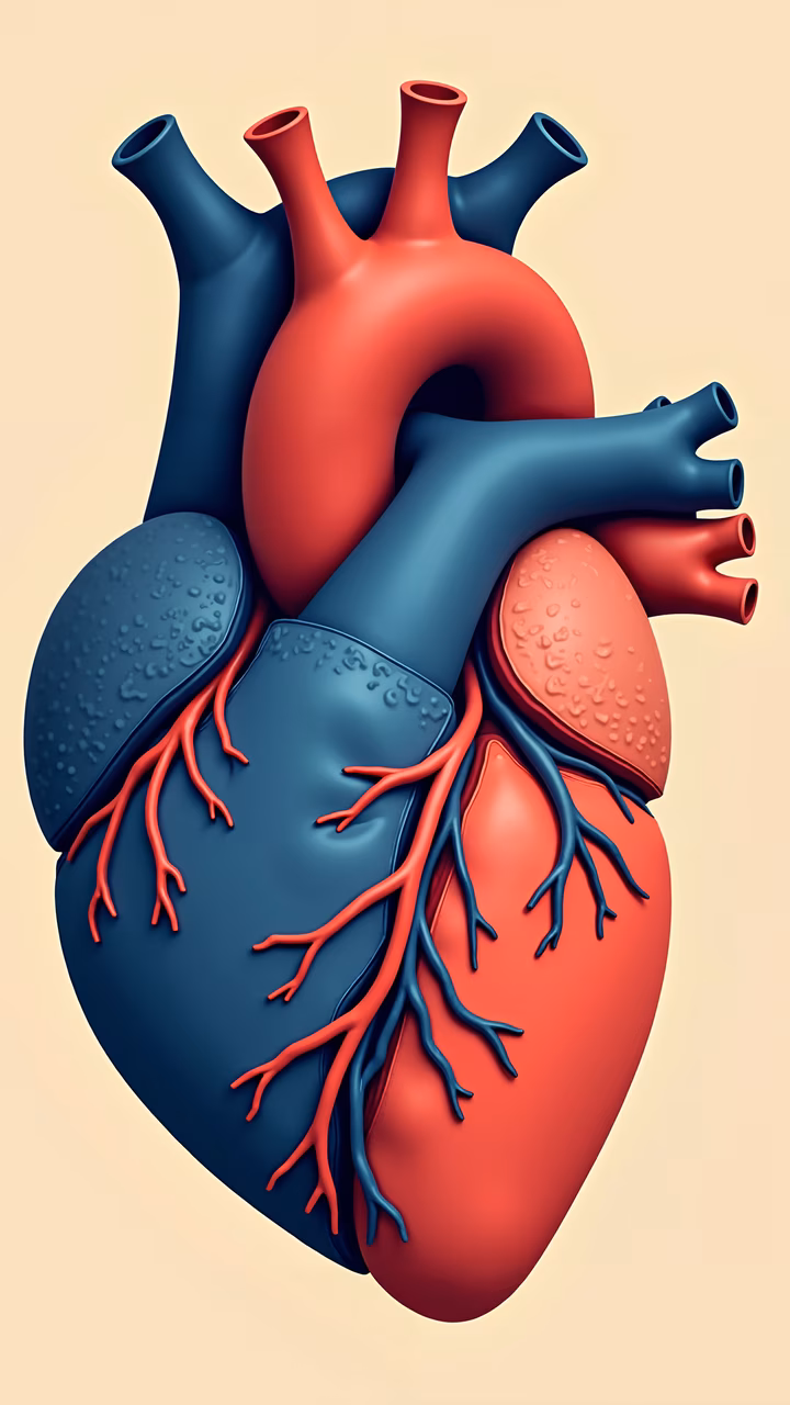 Detailed anatomical illustration of the heart, emphasizing blood flow and structure.