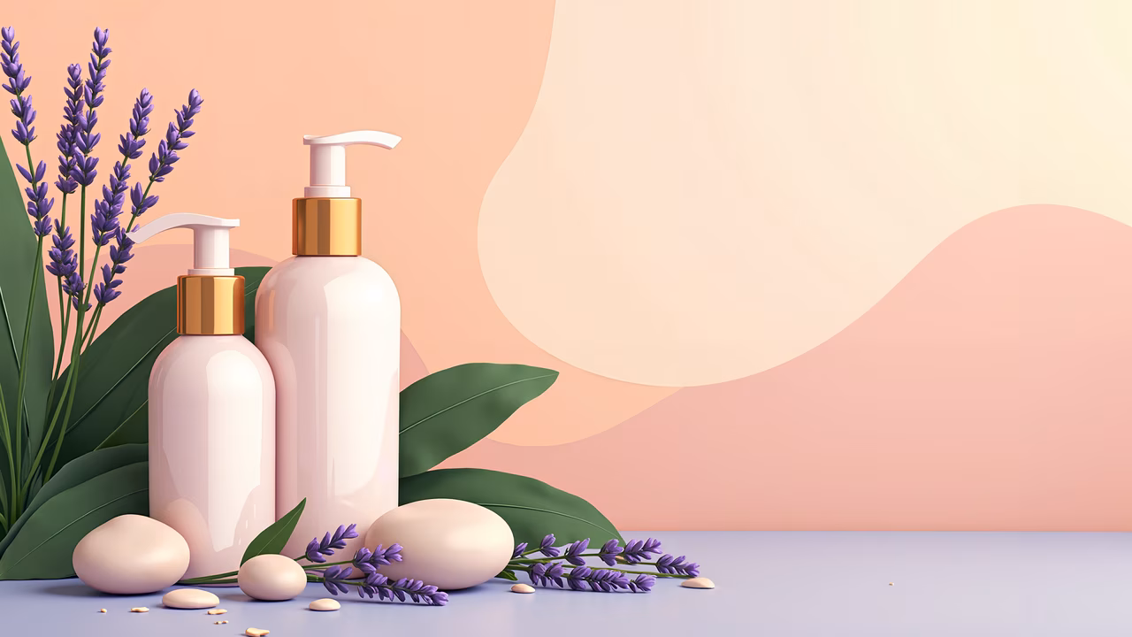 Elegant lavender-scented products in a tranquil spa setting.