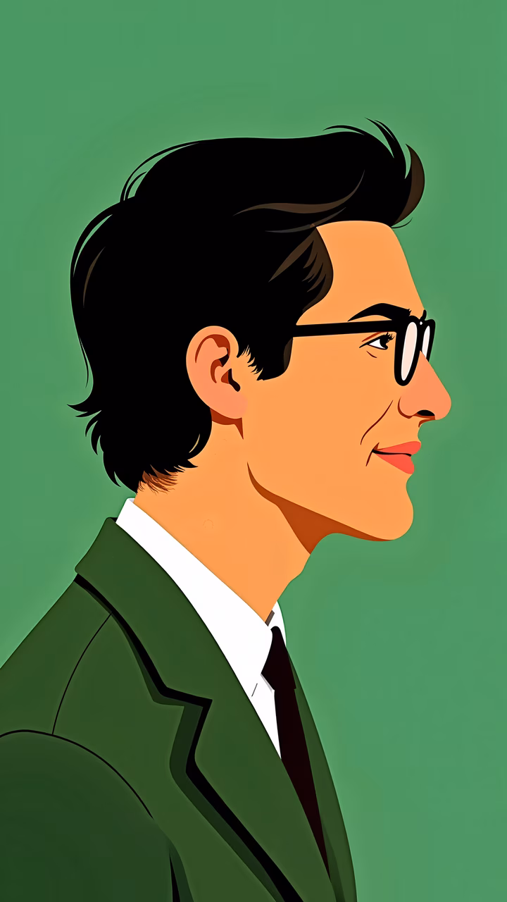 Modern illustration of a man in a green suit, exuding sophistication and confidence.