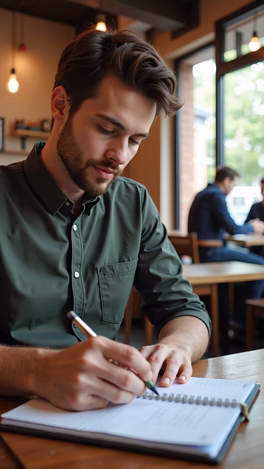 Man Writing in Notebook