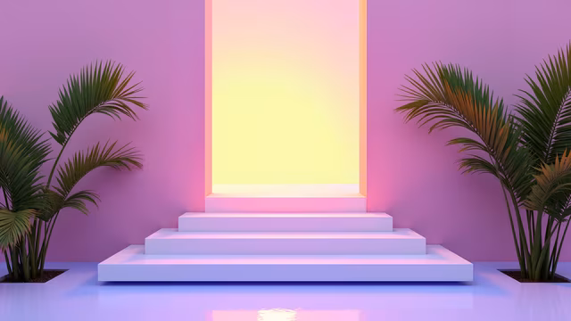 Minimalist Podium with Palm Trees