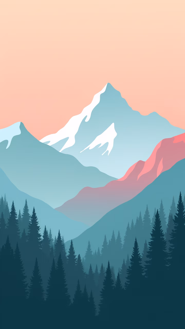 Minimalist mountain landscape with pastel colors and serene atmosphere.