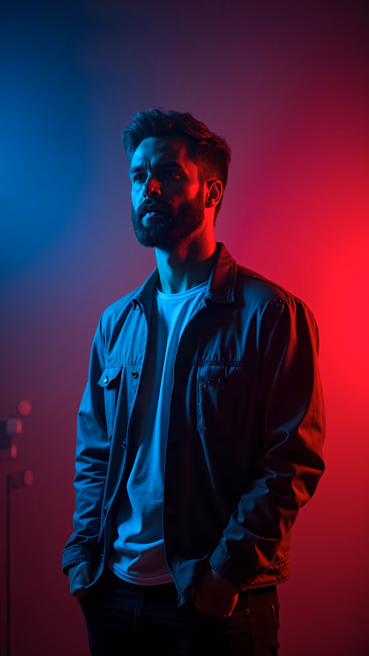 Casual Neon Portrait | Urban Fashion | Cool Blue & Warm Red