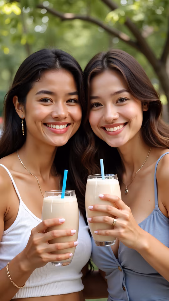 Outdoor Friends Drinking Smoothies