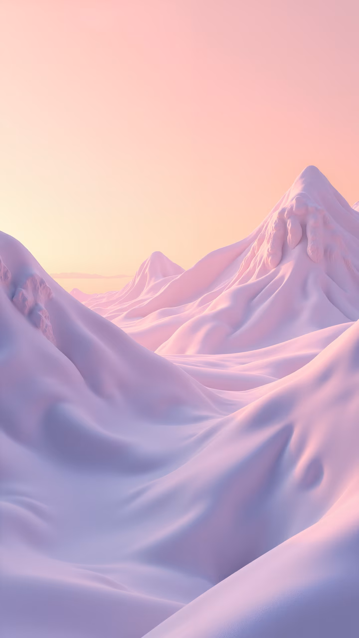 A tranquil pastel-colored mountain landscape with smooth, flowing lines and soft gradients.
