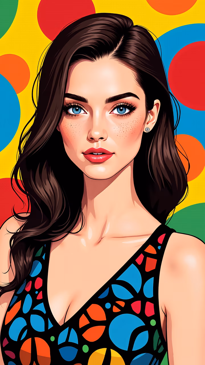 Vibrant pop art portrait with bold colors and expressive features.