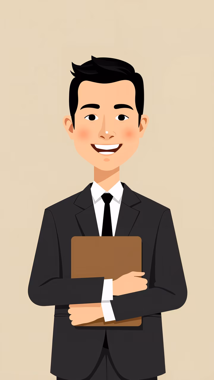 Confidently dressed professional in a formal suit, holding a folder, ready for work.