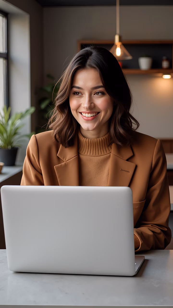 Professional woman working in a modern office environment.