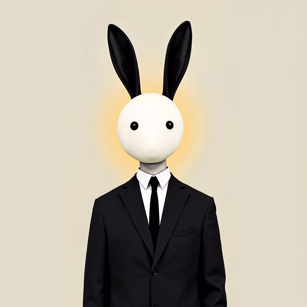 Minimalist illustration of a rabbit in a suit, blending whimsy with seriousness.