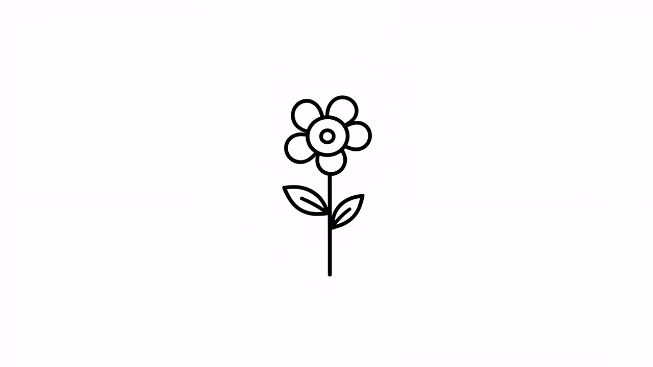 Minimalist black line art of a simple flower on a white background.