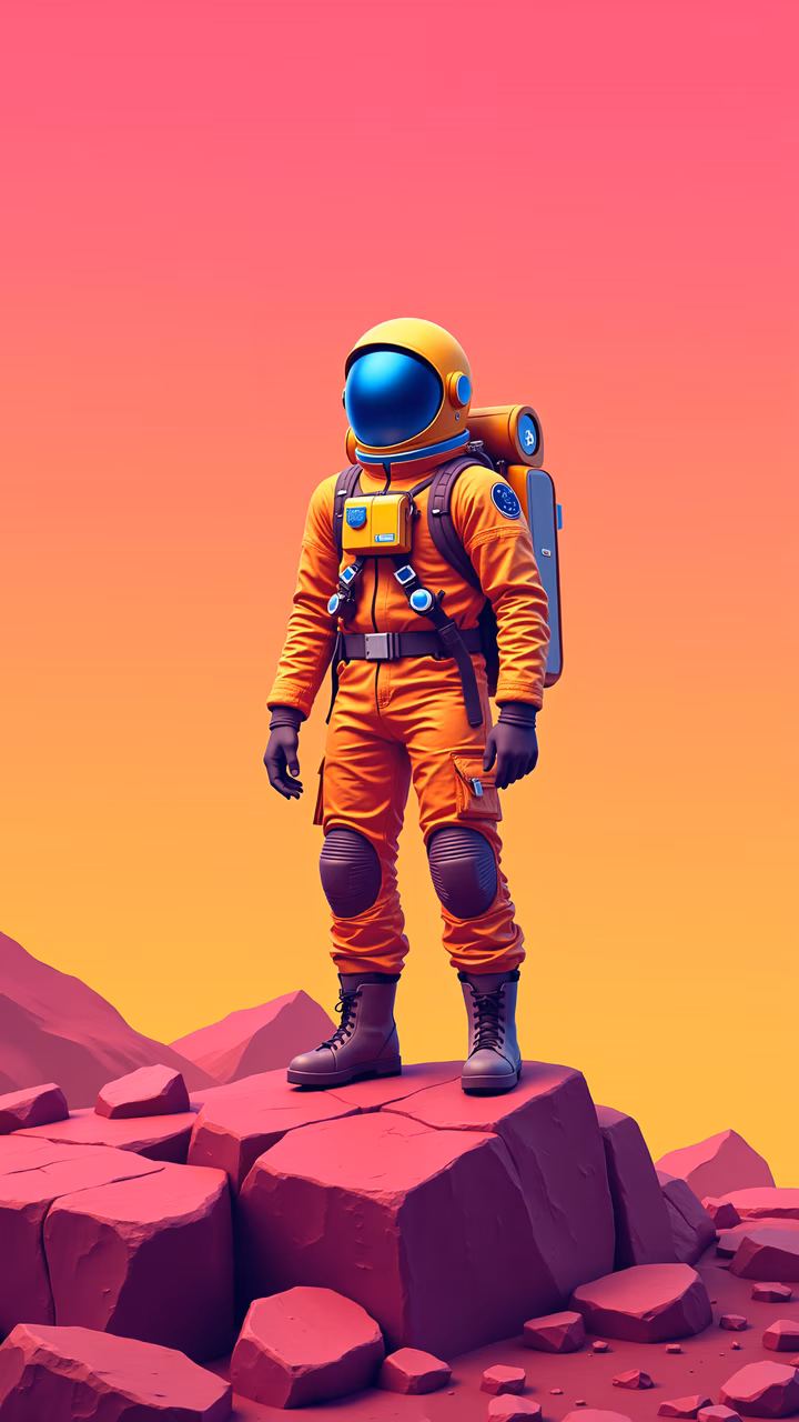 Boldly colored space explorer illustration, adventure, exploration, futuristic
