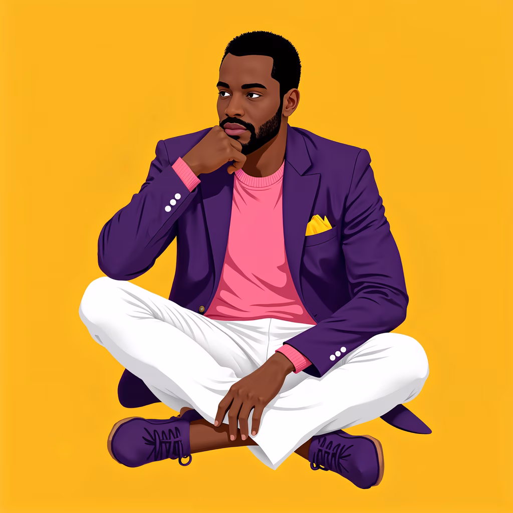 Thoughtful gentleman in vibrant fashion illustration.