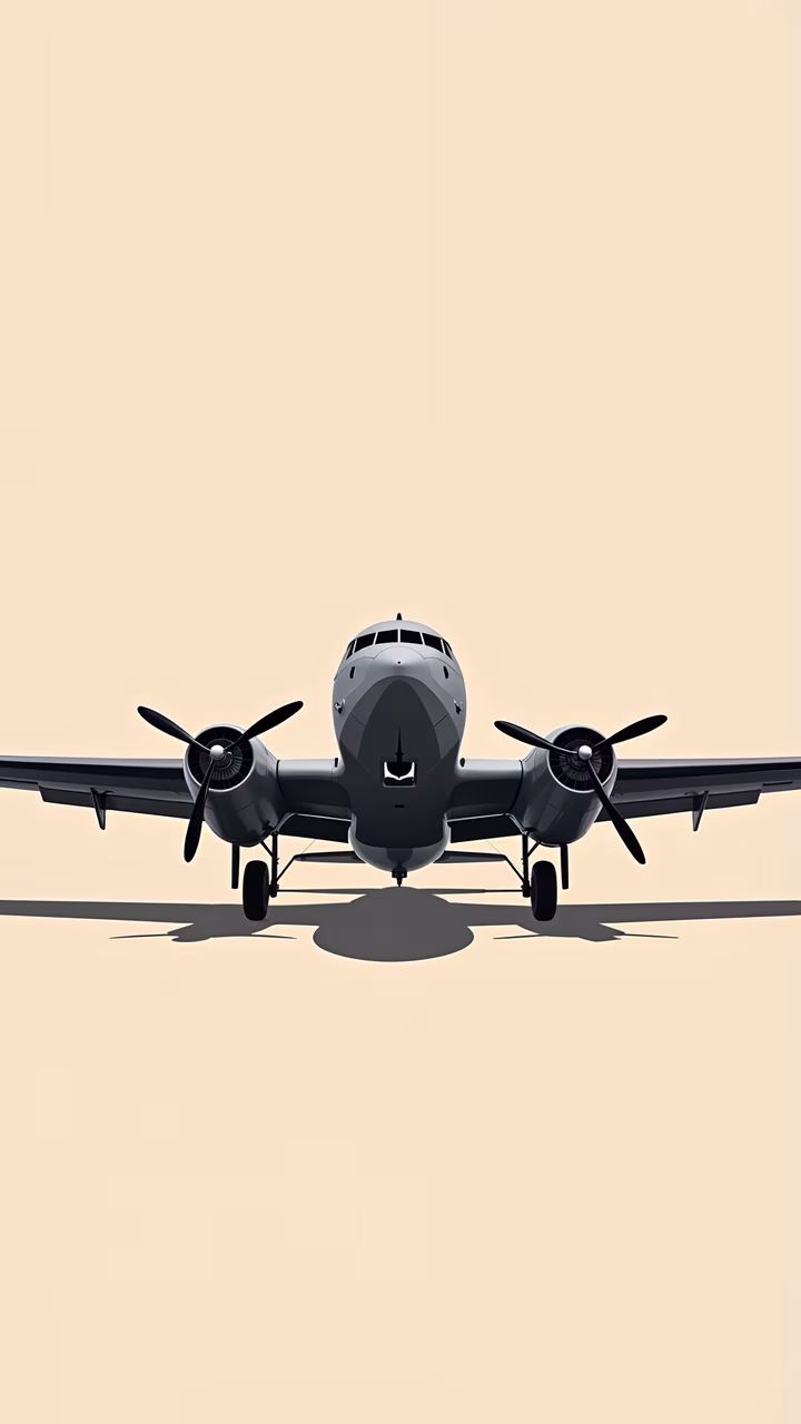 Minimalist vintage airplane illustration with muted tones and a serene atmosphere.