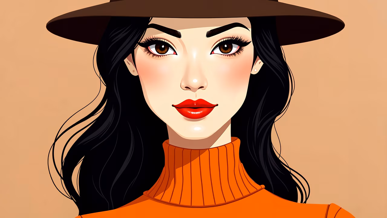 Vintage Glamour Illustration featuring bold red lips and a stylish hat.