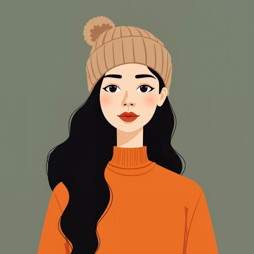 Cozy winter fashion illustration with warm tones and soft colors.
