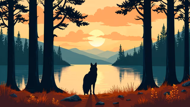Wolf Watching Sunset