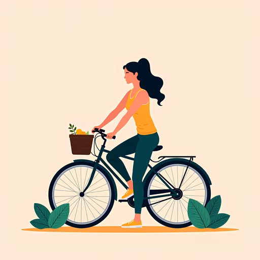 Woman Cycling with Basket