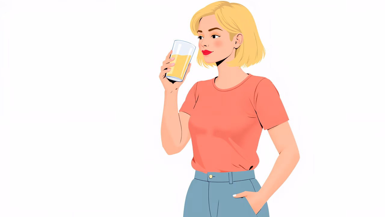 A relaxed woman enjoying a refreshing drink in a vibrant illustration.