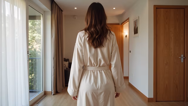 Woman in Robe Looking Out