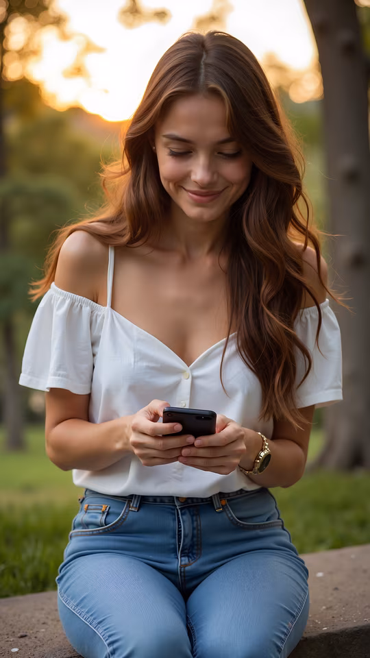 Woman Texting in the Park