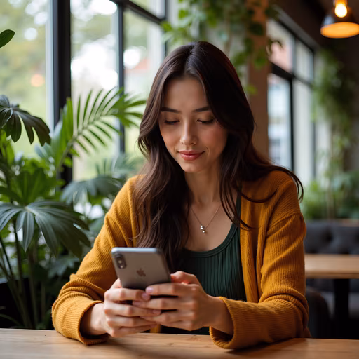 Woman Using Smartphone in Cafe