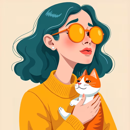 Woman with Cat Illustration