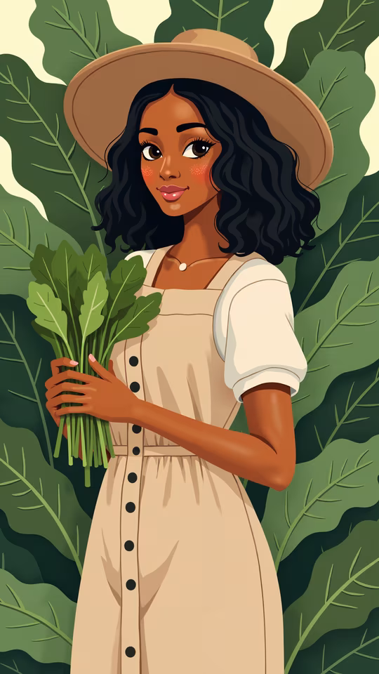 Woman with Spinach Illustration