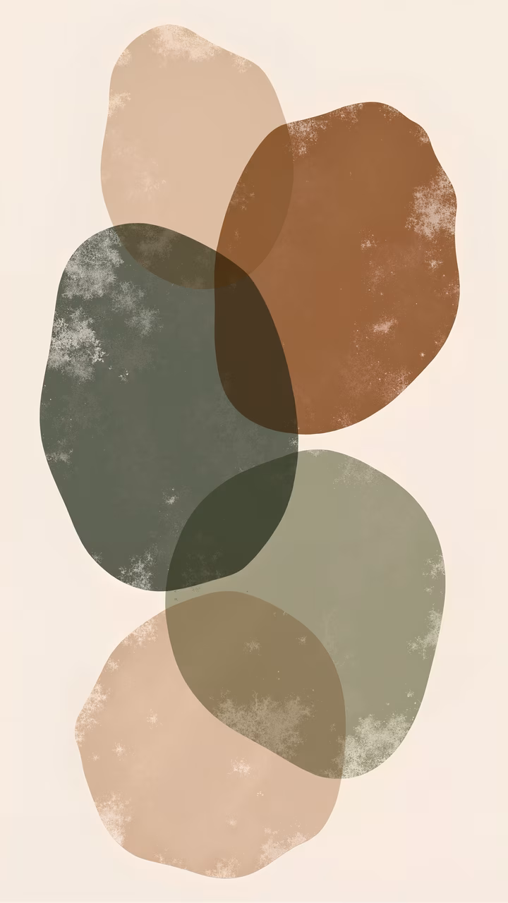 Muted earth tones abstract shapes create a serene and contemplative atmosphere.