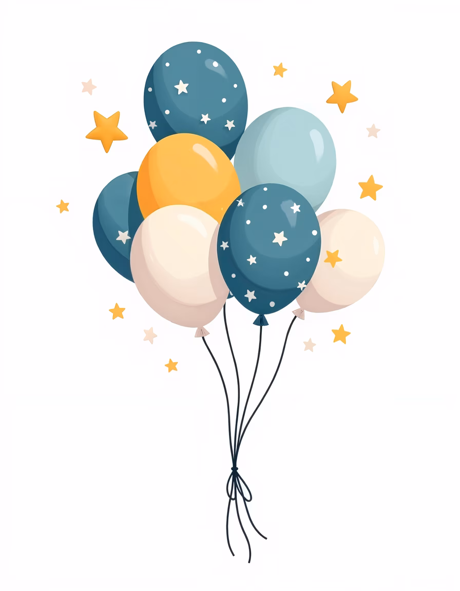 A colorful balloon bouquet with stars, celebrating joy and festivity.